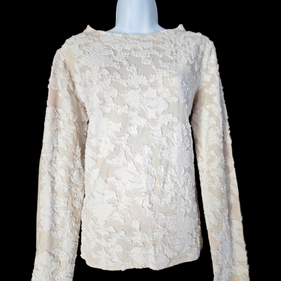 LOFT Tops - NWOT LOFT cream white floral lacy sweater blouse top Womens Medium
